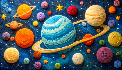 Colorful planets in space