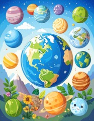 Colorful planets with Earth at center