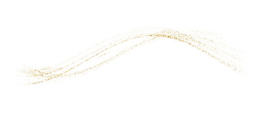 Gold particle confetti stripe wave dust and glitter. Abstract liquid flow elegant golden curved dashed gradient, dotted fluid line texture. Vector illustration © wild