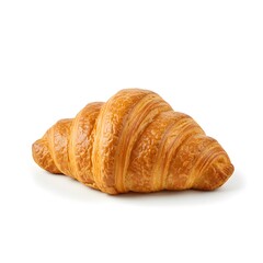 Golden Croissant Pastry Isolated on White Background - Delicious Breakfast