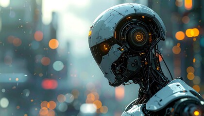 Fototapeta premium Futuristic robot in a city (3)
