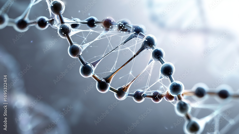 Poster detailed representation of dna structure showcasing its intricate design and connection to database 