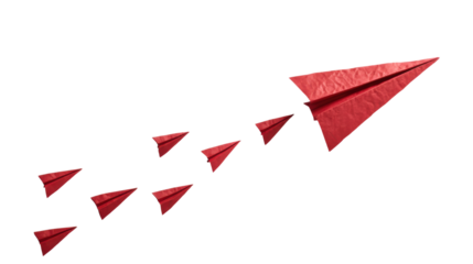 Red paper plane and business strategy on white background