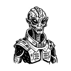 A sketchy style illustration showing an alien soldier