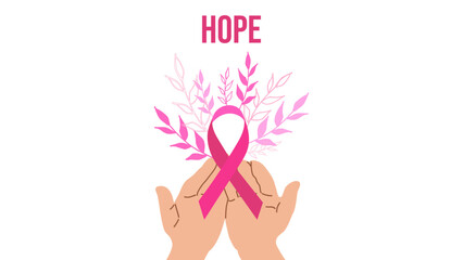 Breast Cancer Awareness Month. Pink ribbon symbol. Design postcard, banner, poster, and social media post. Vector illustration.