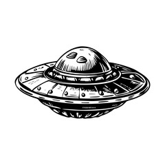 A vintage style illustration showing a flying saucer
