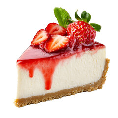 Slice of Cheesecake Topped with Strawberries and Mint