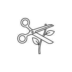 Scissors cutting a plant a simple line drawing of scissors pruning a plant, symbolizing trimming and gardening