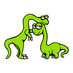 2 Happy Dino Couple Smile Team Cuddling Caressing Friends