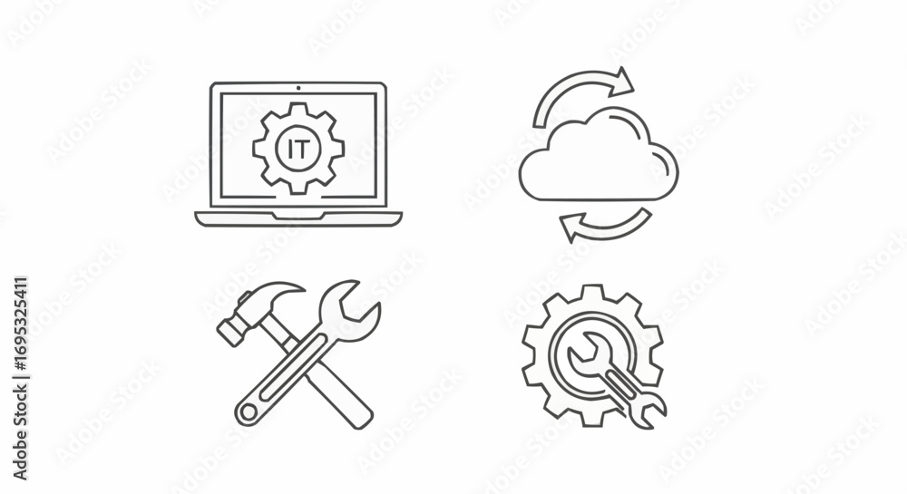 Aufkleber it support and maintenance services for computer cloud network and hardware repair and software inst