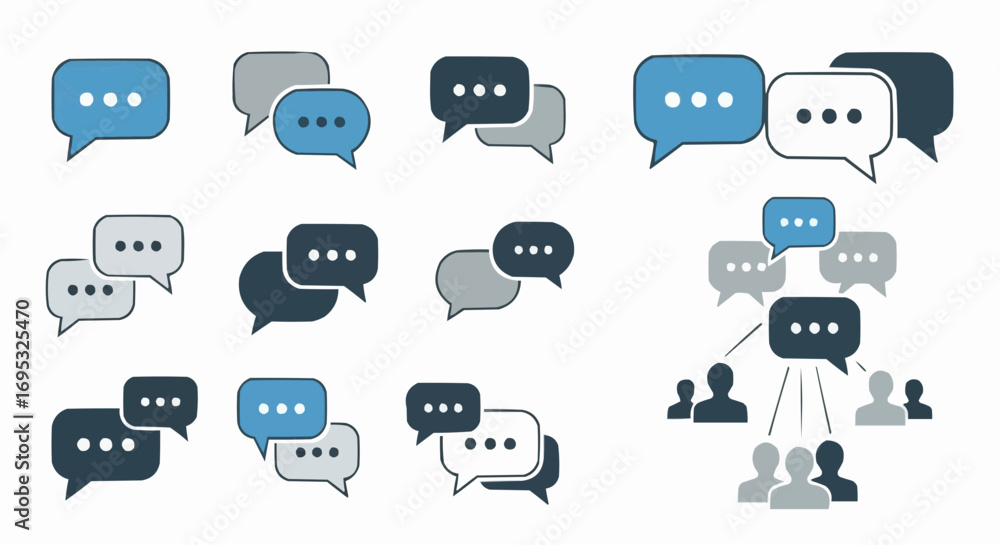 Poster Communication speech bubbles vector design for social media chat message conversation and discussion concept icon set vector