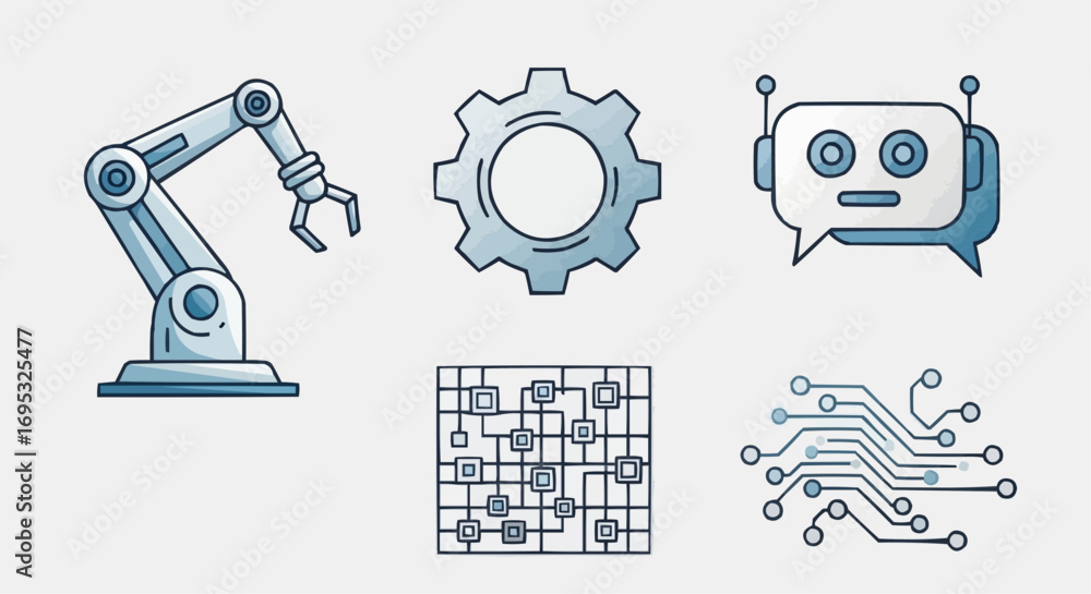 Aufkleber robotics automation ai machine learning technology industrial revolution engineering future concepts