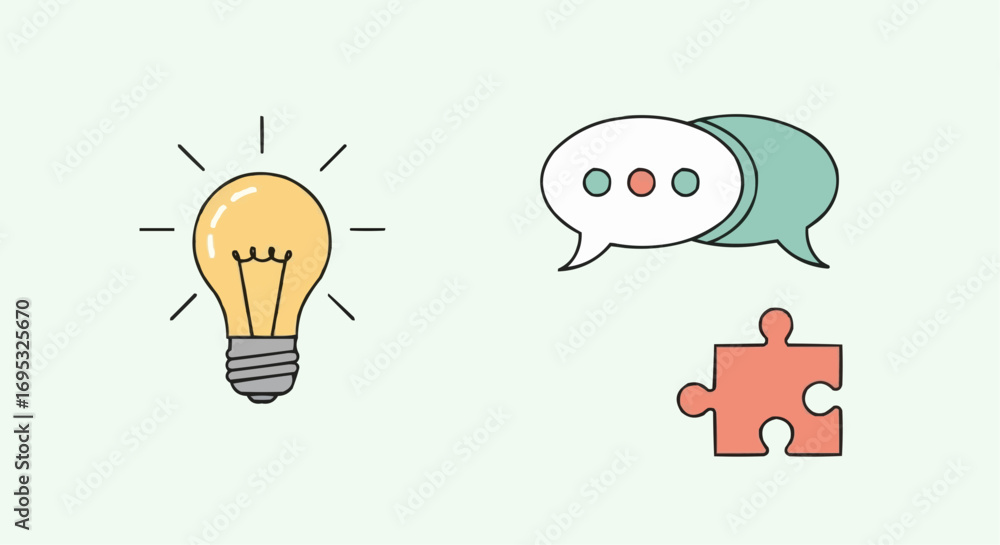 Aufkleber idea generation brainstorming innovation problem solving and creative thinking concept illustration 