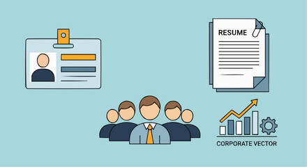 Human resources recruitment team building corporate growth resume id card employee management vector design vector
