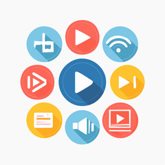 Vector set of video player icons with a cinema style design, perfect for multimedia applications