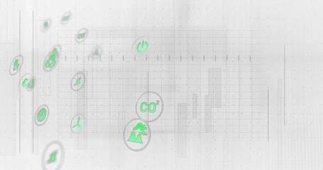 Displaying interface showing neon green, gray energy icons over faint grid with panel outlines