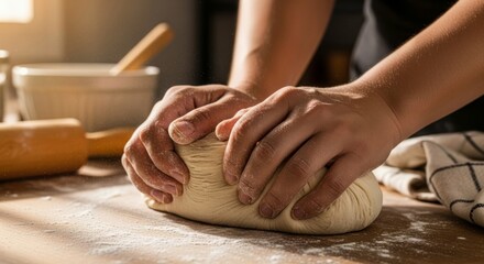 Baking bread dough kneading hands homemade recipe cooking process flour preparation artisan baker food prep