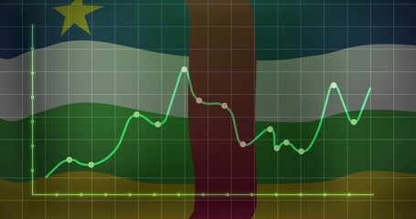 Showing green graph over Central African flag with stripes, yellow star, data nodes on grid overlay