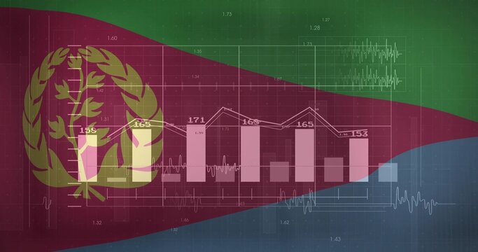 Naklejki Displaying Eritrean flag with grid overlay in infographic, featuring bar chart and line graph