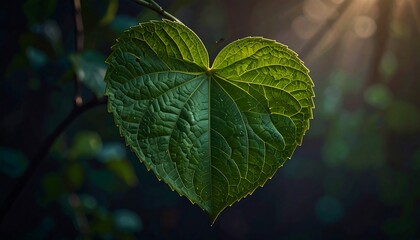 Heart-shaped leaf, bathed in morning sun