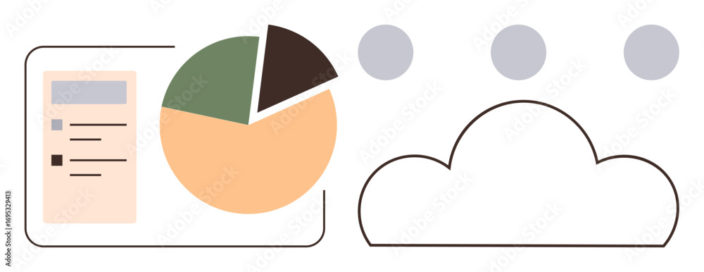 Aufkleber pie chart with segmented data, checklist panel, and cloud shape linked to connectivity dots. ideal f