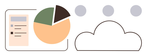 Pie chart with segmented data, checklist panel, and cloud shape linked to connectivity dots. Ideal for cloud computing, analytics, teamwork, data sharing, business planning, collaboration simple