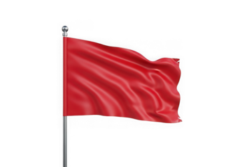Waving red flag on a flagpole isolated on transparent background