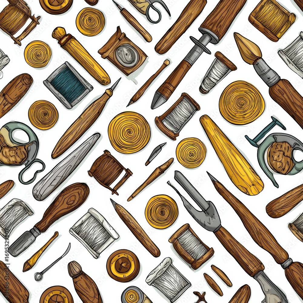 Poster crafting tools and materials laid out in an organized pattern showcasing various crafting activities