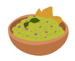 A Bowl of Fresh Guacamole Dip with a Tortilla Chip