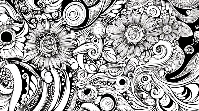 Floral Intricate Black and White Zentangle Artwork