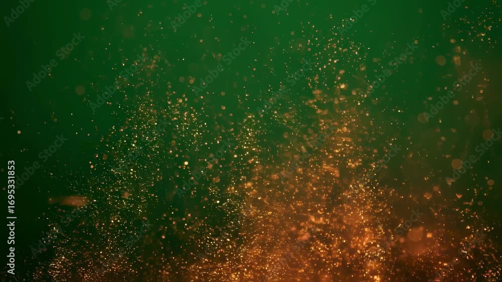 Poster closeup of tiny ember bursts flickering and sparking vividly on a green screen background ideal for 