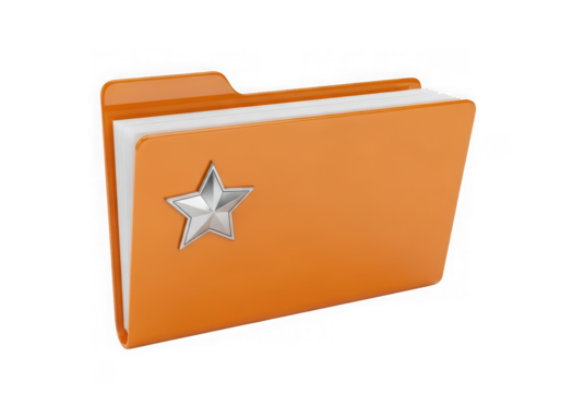 Orange folder with a silver star emblem, isolated on transparent background
