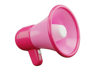 A bright pink megaphone with a white cone, isolated on transparent background
