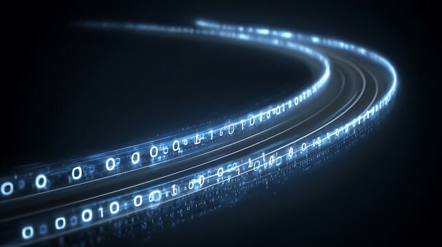 Sreaming data, binary data moving on a digital road - Digital Code road concept - 3d illustration - Powered by Adobe