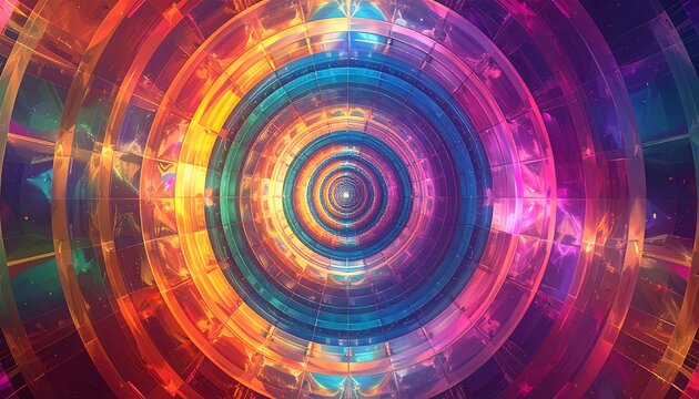 Abstract concentric circles with vibrant colors and geometric shapes