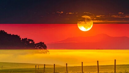 Sunrise/Sunset over a landscape with a partial flag overlay