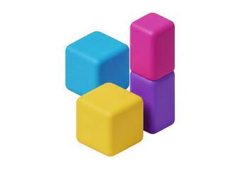 Fototapeta premium A 3d rendering of four colorful building blocks, two blue, one yellow, and two purple, isolated on a transparent background