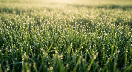 Obraz premium Dew-kissed grass field at dawn