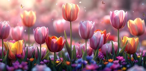 pink tulips in spring