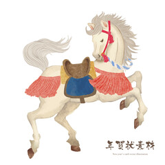 水彩手書きの和風の馬のイラスト