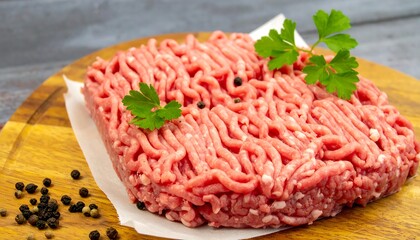 Fresh ground beef seasoned with peppercorns and parsley, perfect for cooking