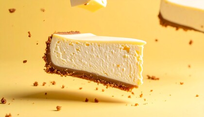 Creamy cheesecake slice in motion