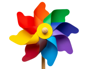 Colorful Rainbow Pinwheel Spinning in Motion, Front View, Isolated on Transparent Background