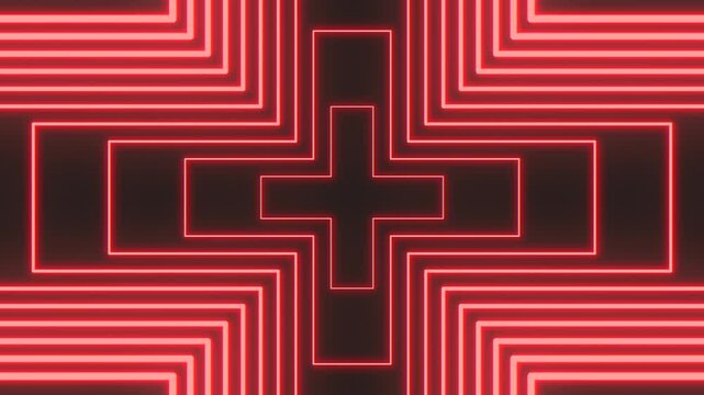 A striking visual of intersecting neon red lines in a cross pattern, beaming with a glowing allure