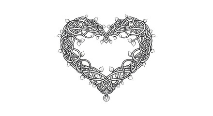 Intricate heart made of intertwined vines and leaves on a clean white backdrop