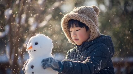 雪だるまを作る子