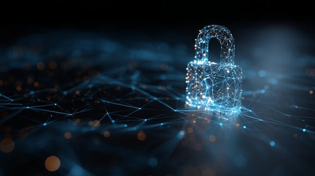 Glowing digital padlock signifies secure network connection and cyber protection in a modern technological landscape