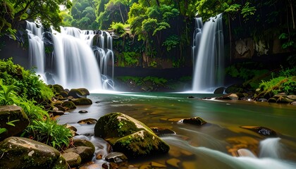 Obraz premium Lush waterfall cascading into a tranquil pool