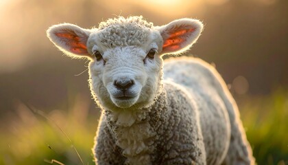 Obraz premium Cute lamb in golden sunlight