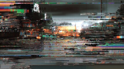 Dynamic abstract glitch art with vibrant digital distortion and chaotic data stream effects, perfect for modern tech backgrounds.